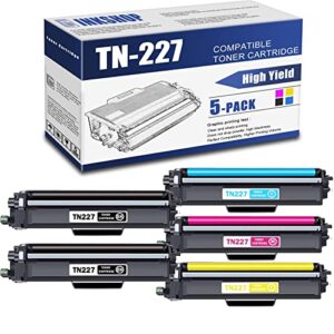 tn227 compatible tn-227bk tn-227c tn-227y tn-227m high yield toner cartridge replacement for brother tn-227 mfc-l3770cdw mfc-l3710cw hl-3210cw dcp-l3510cdw toner.(2bk+1c+1y+1m)