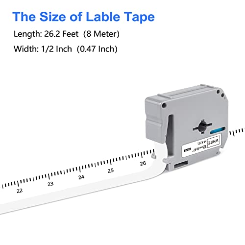 Nodisem Compatible Label Tape Replacement for Brother P-Touch M Tape 12mm 0.47 Inch White M231 MK231 M-231 M-K231S 12mm 0.47 Inch Black on White use for Brother Label Maker PT 80 90 65 M95 3-Pack