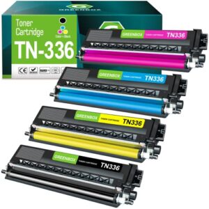 greenbox compatible tn336 tn331 toner cartridge replacement for brother tn-336 tn-331 for mfc-l8850cdw hl-l8350cdw mfc-l8600cdw hl-l8250cdn hl-l8350cdwt printer (4 pack, black cyan magenta yellow)
