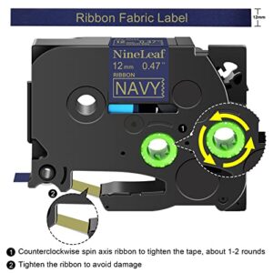 NineLeaf 3 Pack Compatible for Brother P-Touch TZeRN34 TZe-RN34 TZ-RN34 TZRN34 Gold on Navy Blue 12mm 1/2'' 0.47'' Embellish Satin Ribbon Fabric Tapes Work with PT-D600 PT-P710BT 1500 1600 Label Maker