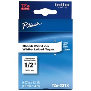 brother genuine p-touch tze-231s economy label tape, standard laminated p-touch tape, black on white, perfect for indoor or outdoor use, water resistant, (4m), single-pack