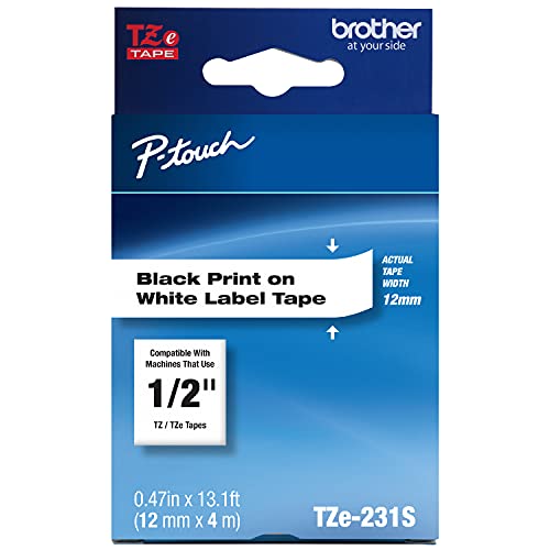 Brother Genuine P-Touch TZe-231S Economy Label Tape, Standard Laminated P-Touch Tape, Black on White, Perfect for Indoor or Outdoor Use, Water Resistant, (4M), Single-Pack