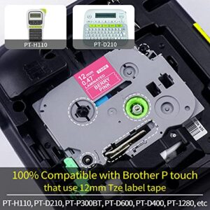 5P Compatible with Brother P Touch Label Tape TZe-MQP35 MQG35 MQF31 MQE31 MQ531 TZ Tape 12mm 0.47 Laminated Tape(White Berry Pink/Lime Green, Pastel Pink/Purple/Blue)for Brother PTD210 PTD400 PTP300BT