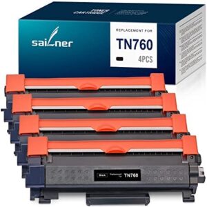 sailner tn760 remanufactured toner cartridge replacement for brother tn760 tn-760 tn-730 tn730 for mfc-l2710dw mfc-l2750dw hl-l2350dw hl-l2370dw hl-l2395dw hl-l2390dw dcp-l2550dw printer 4 pack tn760