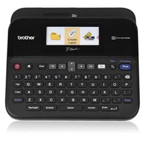 brother pt-d600vp label maker, usb 2.0, p-touch label printer, desktop, qwerty keyboard, colour screen, up to 24mm labels, includes carry case/ac adapter/usb cable/24mm black on white tape cassette