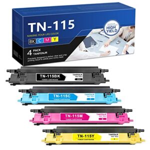 tn-115 toner cartridges high yield color 4 pack (1bk+1c+1m+1y) tanfer compatible replacement for brother hl-4070cdw hl-4040cn hl-4050cdn dcp-9040cn printers
