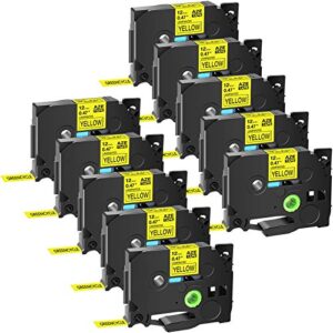 greencycle 10 pack compatible for brother p touch tze-631 aze 631 tz631 tz-631 1/2″ 12mm 0.47 inch laminated black on yellow tz tze label tapes used in pth110 pt-d200 ptd600 d400 label makers