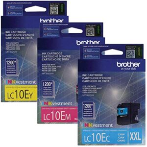brother lc10ec, lc10em, lc10ey super high yield xxl cyan, magenta and yellow color -ink -cartridge set