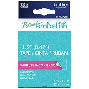 brother p-touch embellish white print on berry pink tape tze-mqp35m – ~1/2″ wide x 13.1’ long (24mm x 4m), tzemqp35m