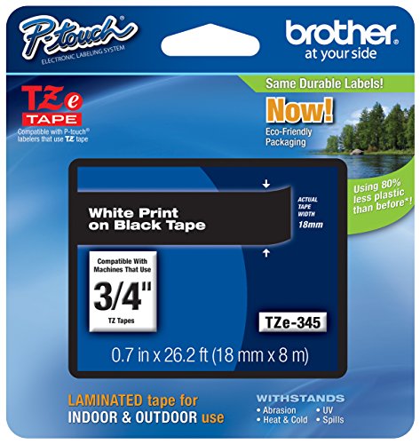 Genuine Brother 3/4" (18mm) White on Black TZe P-touch Tape for Brother PT-1750, PT1750 Label Maker