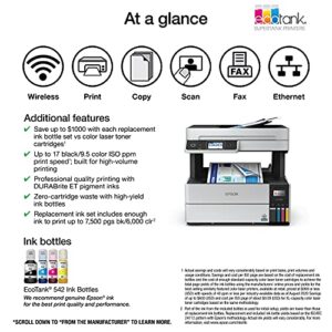 Epson EcoTank Pro ET-5180 Wireless Color All-in-One Supertank Printer with Scanner, Copier, Fax Plus Auto Document Feeder and PCL/Postscript, White