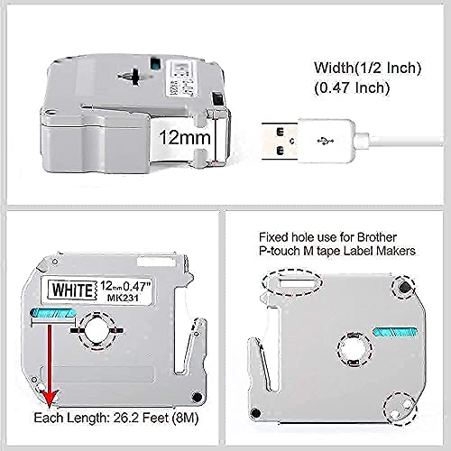 Labelife Compatible Label Tape Replace for Brother P Touch M-K231 M Tape White 12mm 1/2 0.47 M231 MK231 M-231 Bundle with M Tapes Colorful for Brother PTouch PT-M95 PT-70 PT-65 PT-45, Total 10 Pack