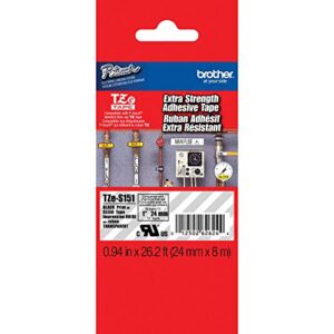 brother extra strength tape, laminated black on clear, 24mm (tzes151) – retail packaging