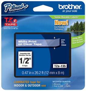 2/pack genuine brother 1/2″ (12mm) white on clear tze p-touch tape for brother pt-d210, ptd210 label maker