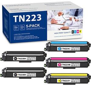 beryink tn223 tn-223 compatible tn223bk tn223c tn223m tn223y toner cartridge replacement for brother mfc-l3750cdw mfc-l3730cdw hl-3270cdw hl-3230cdn dcp-l3550cdw printer (5-pack, 2bk+1c+1m+1y)