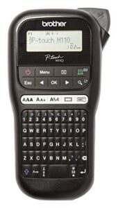 brother pt-h110 label maker, p-touch label printer, handheld, qwerty keyboard, up to 12mm labels, includes 12mm black on white tape cassette