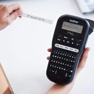 Brother PT-H110 Label Maker, P-Touch Label Printer, Handheld, QWERTY Keyboard, Up to 12mm Labels, Includes 12mm Black on White Tape Cassette