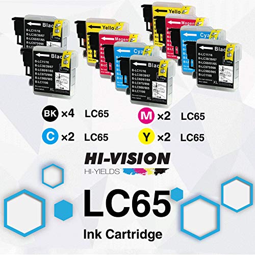 HI-VISION HI-YIELDS ® Compatible LC-65 LC65 Ink Cartridge Replacement (4 Black, 2 Cyan, 2 Yellow, 2 Magenta, 10-Pack)