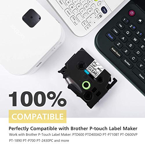 Tz Tape 24mm 0.94 Inch Clear Label Maker Tape Replacement for Brother P-Touch Label Tape Laminated Clear TZe-151 TZe151 1" Compatible with Ptouch PTD600 PT-P710BT PT-P750W, Black on Transparent