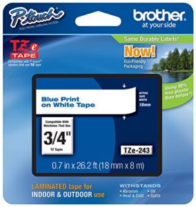 genuine brother 3/4″ (18mm) blue on white tze p-touch tape for brother pt-d400, ptd400 label maker