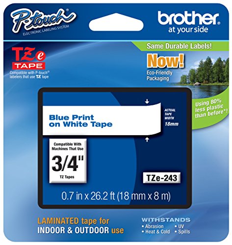 Genuine Brother 3/4" (18mm) Blue on White TZe P-touch Tape for Brother PT-D400, PTD400 Label Maker