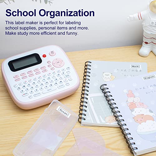 Labelife Label Maker Machine, Portable Label Maker D210S, QWERTY Keyboard, One-Touch Keys, Easy-to-Use, Handheld Labeler with Label Maker Refill and Adapter, for Home Office School Organization, Pink