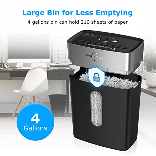 BONSEN Shredder for Home Office, 8-Sheet Crosscut Credit Card Shredder, Small Paper Shredder for Home Use with 4 Gallons Wastebasket, High Security Level P-4, ETL Certification (S3101)