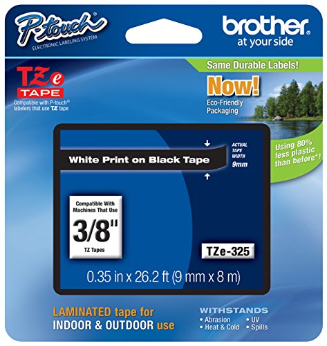 Genuine Brother 3/8" (9mm) White on Black TZe P-Touch Tape for Brother PT-1900, PT1900 Label Maker