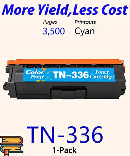 1-Pack ColorPrint Compatible TN336 Cyan Toner Cartridge High Yield Replacement for Brother TN-336 TN336C TN336 TN331 Work with HL-L8350CDW MFC-L8850CDW HL-L8350CDWT HL-L8250CDN MFC-L8600CDW Printer