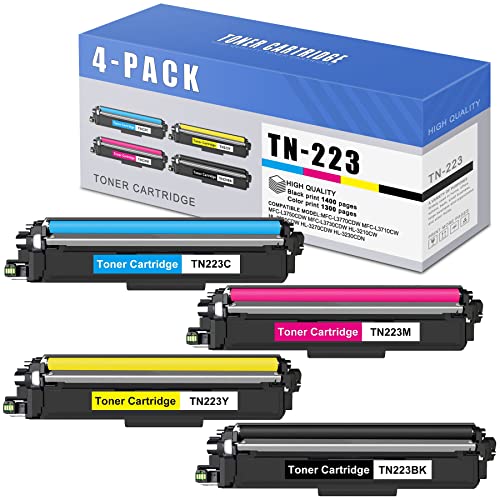 4 Pack TN223BK TN223C TN223M TN223Y (1BK+1C+1M+1Y) Compatible Toner Cartridge Replacement for Brother MFC-L3770CDW L3710CW L3750CDW L3730CDW HL-3210CW 3230CDW 3270CDW 3230CDN 3290CDW Series Printers