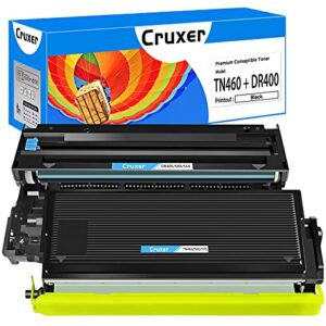 cruxer black toner cartridge + drum unit replacement set compatible for brother tn460 tn-460 dr400 dr-400 used for hl-1440 hl-1240 intellifax 4100e 4750 mfc-8600 mfc-9700 printer (1 toner, 1 drum)