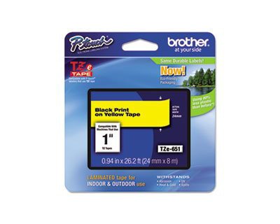 Brother Part# TZe-651 Label Tape (OEM) 1" Black on Yellow