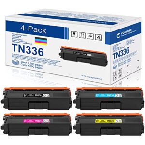 tn336 high yield toner cartridge: 4-pack tn336bk, tn336c, tn336m, tn336y replacement for brother tn-336 for hl-l8350cdw hl-4150cdn mfc-l8850cdw mfc-9970cdw mfc-l8600cdw printer