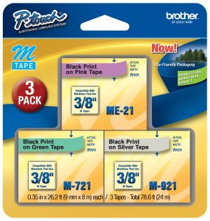 3/Pack 3/8" (9mm) P-Touch M Tape Value Pack for Brother Home & Hobby, Home and Hobby Label Maker