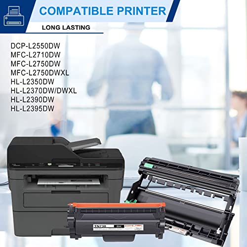 1 Pack TN730 Toner Cartridge & 1 Pack DR730 Drum Unit Compatible TN730 DR730 Replacement for Brother DCP-L2550DW MFC-L2710DW L2750DW L2750DWXL HL-L2350DW L2370DW L2390DW L2395DW Printer