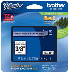 genuine brother 3/8″ (9mm) black on clear tze p-touch tape for brother pt-1090, pt1090 label maker