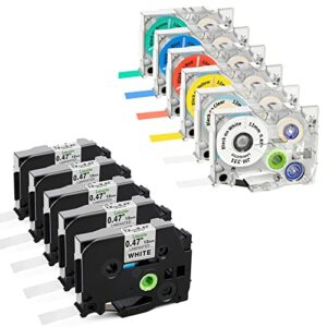 compatible label tape replacement for brother ptouch tze-231 label tapes bundle with replacement tze label tape multicolor, 0.47″ x 26.2′, black on white/clear/red/blue/yellow/green (total 11-pack)