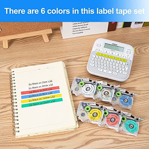 Compatible Label Tape Replacement for Brother Ptouch TZe-231 Label Tapes Bundle with Replacement TZe Label Tape Multicolor, 0.47" x 26.2', Black on White/Clear/Red/Blue/Yellow/Green (Total 11-Pack)