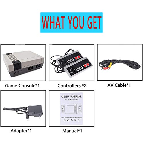 Classic Retro Game Console, AV Output 8-bit NES Video Game System Built-in 620 Games with 2 Classic Controllers