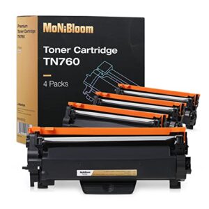 monibloom compatible tn760 tn730 high yield toner cartridge replacement for brother hl-l2350dw hl-l2370dw hl-l2370dwxl hl-l2390dw hl-l2395dw mfc-l2710dw mfc-l2730dw mfc-l2750dw printer, black, 4 pack