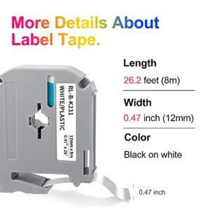 Uniwork Compatible Label Tape Replacement for Brother P Touch M Tape M231 MK231 M-K231 12mm 0.47 Inch Compatible with Brother P Touch PT-M95 PT-90 PT-70 PT-65 PT-85 Black on White, 26.2 Feet, 7Pack