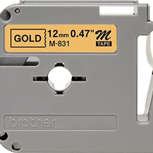 Brother M831 M Series Labeling Tape for P-Touch Labelers, 1/2-Inch W, Black On Gold