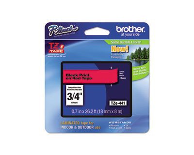 Brother Part# TZe-441 Label Tape (OEM) 3/4" Black on Red