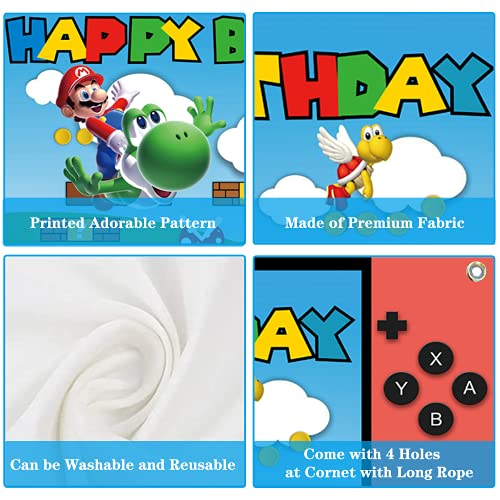 通用 Super Bros Mario Happy Birthday Backdrop Banner,Video Game Birthday Party Supplies Decorations,Super Theme Mario Bros Photography Poster Backdrop (C002)