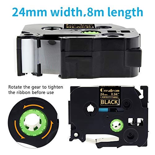 Greateam Gold on Black Label Tape Compatible with Brother TZe 24mm 0.94" Black P-Touch Tape TZe-354, 1 inch Label Maker Tape for Brother PT-D600 PT-P710BT PT-P750W PT-P700 PT2430PC, 3-Pack