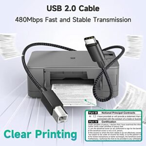 Deegotech Printer Cable, 6.6FT Nylon Braided USB B to USB C Printer Cable for MacBook Pro/Air, USB C MIDI Cable Compatible with iMac HP Epson Brother MIDI Controller Casio Digital Piano