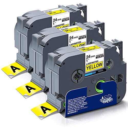Absonic Tze 24mm Yellow TZ-651 Label Tape Compatable for Brother Tze-651 Laminated Black on Yellow Tape for Ptouch PT-D610BT PT-D600 PT-D600VP PT-P750W PT-P710BT 2730VP 2430PC, 0.94in x 26.2ft, 3-Pack