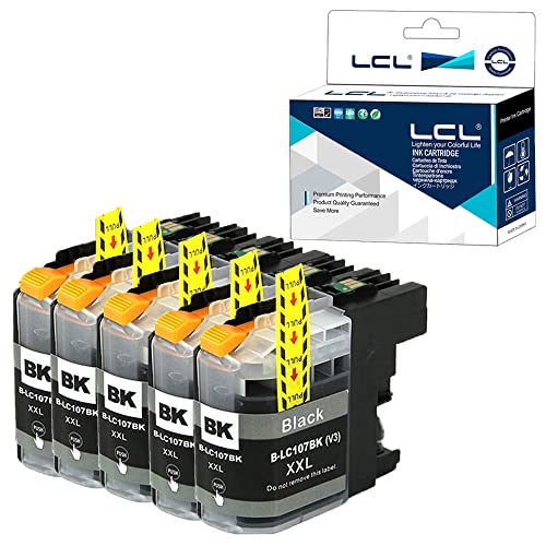 LCL Compatible Ink Cartridge Replacement for Brother LC107 LC107BK XXL LC1072PKS Super High Yield MFC-J4710DW J4410DW J4310DW J4610DW J4510DW (5-Pack Black)