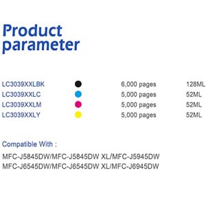 EASYPRINT 2-Set Compatible 3039xxl LC3039 Ink Cartridges Replacement for Brother LC3039xxl for MFC-J5845DW, MFC-J5845DW XL, MFC-J5945DW, MFC-J6545DW, MFC-J6545DW XL, MFC-J6945DW, (2B, 2C, 2M, 2Y )