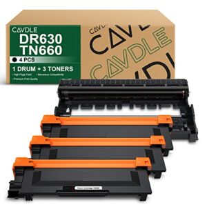 cavdle compatible drum and toner cartridge replacement for brother dr630 tn660 tn630 work with hl-l2300d hl-l2305w hl-l2360dn mfc-l2680w mfc-l2685dw mfc-l2705dw (3 toner cartridges + 1drum unit)
